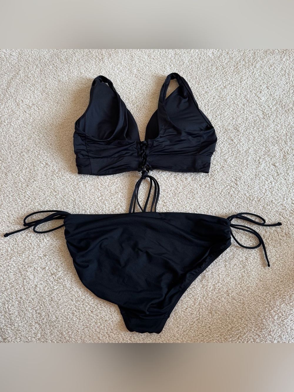 Athleta Black Two Piece Tie Detail Full Coverage Activewear Swimsuit Bikini Lrg